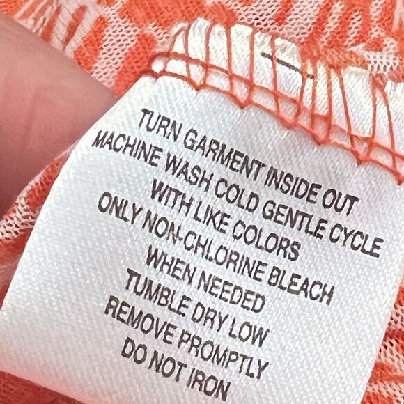 French Connection Sheer Top Blouse  With Tank Sz 2X Orange White Roll Tab Sleeve - Picture 6 of 8